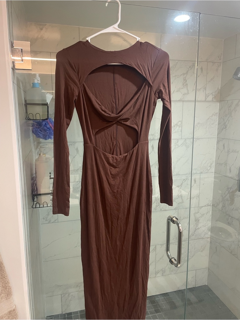 Naked Wardrobe Brown Long Sleeve Cutout Midi Dress